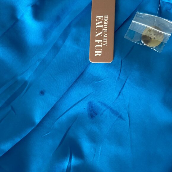 Love Tree Large Sky Blue Sherpa Button Up Faux Fur Coat or Jacket - Picture 4 of 8